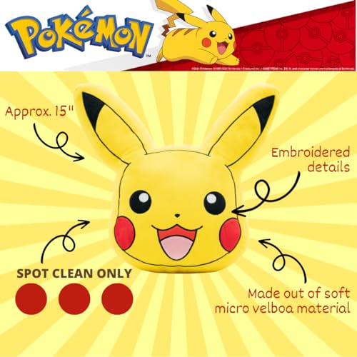 Image of Pokemon Pikachu Decorative Plush Pillow - Anime Bedding Accent for Kids - Super Soft, One Size - (Officially Licensed Product) by Franco
