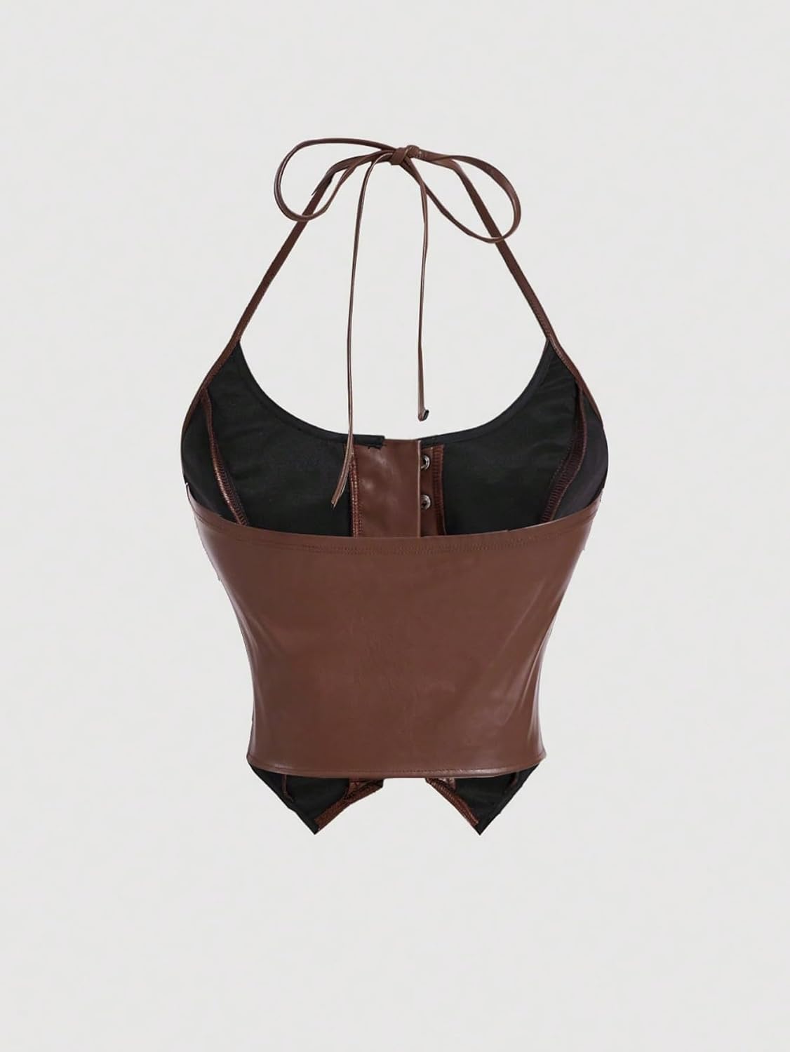 MakeMeChic Women's Western Fringe PU Leather Halter Corset Top Cowgirl Lace Up Tie Back Rave Festival Tops - Image 2