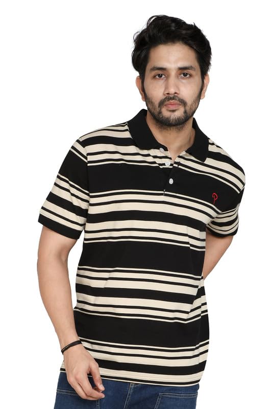 Image of Particle Men's Plus Size Big Size Cotton Polo Collar T-Shirt | Relaxed Fit Striped Half Sleeve | 100% Cotton 210 GSM | Smart Casual | Sizes 2XL-6XL | Breathable Summer Wear