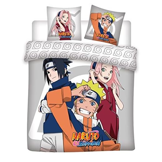 Aymax S.P.R.L Juego de Cama Doble Naruto, Sakura y Sasuke, Funda nórdica de 240 x 220 cm y 2 Fundas de Almohada de 63 x 63 cm