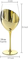 Vista 6 de MyGift Juego de 4 copas de vino de latón moderno con tallo largo para vino blanco o tinto con elegante diseño angular