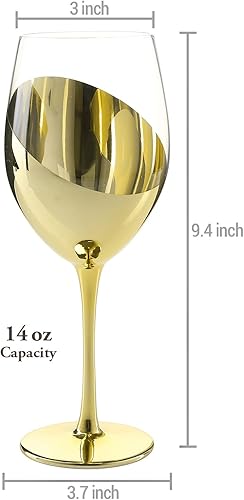 Miniatura 6 de MyGift Copas de vino modernas de latón con tallo largo para vino blanco o tinto con elegante diseño en ángulo, juego de 4