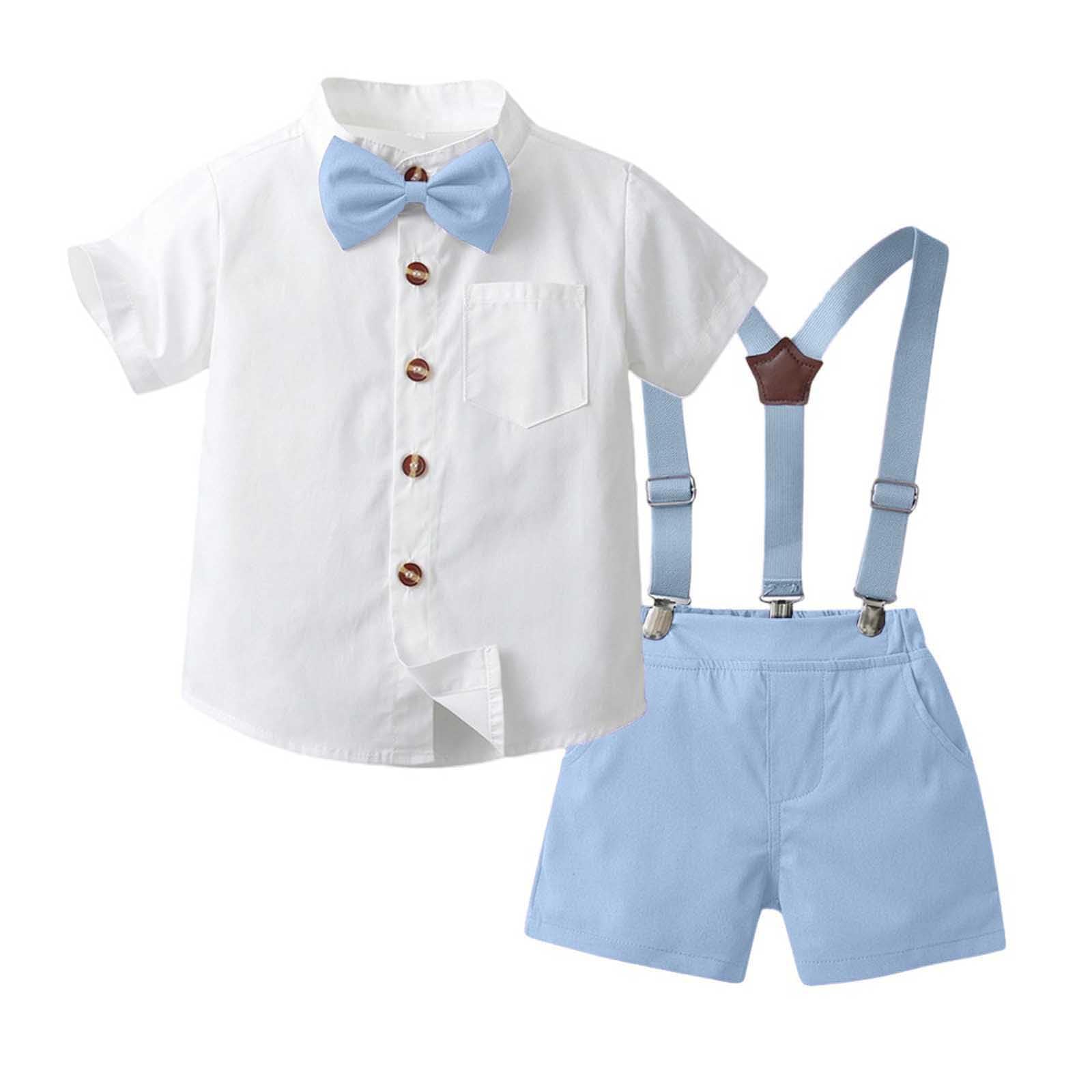 Bimbo Completini e Coordinati Gentiluomo, Fiocco Camicia e Bretelle Pantalocini 4 Pezzi Ragazzi per Matrimoni Compleanni, 1-6 anni/Regalo Neonato Maschio
