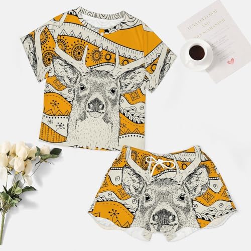 Pyjama pour femme Cerf Africain ensemble d'été à manches courtes - 7