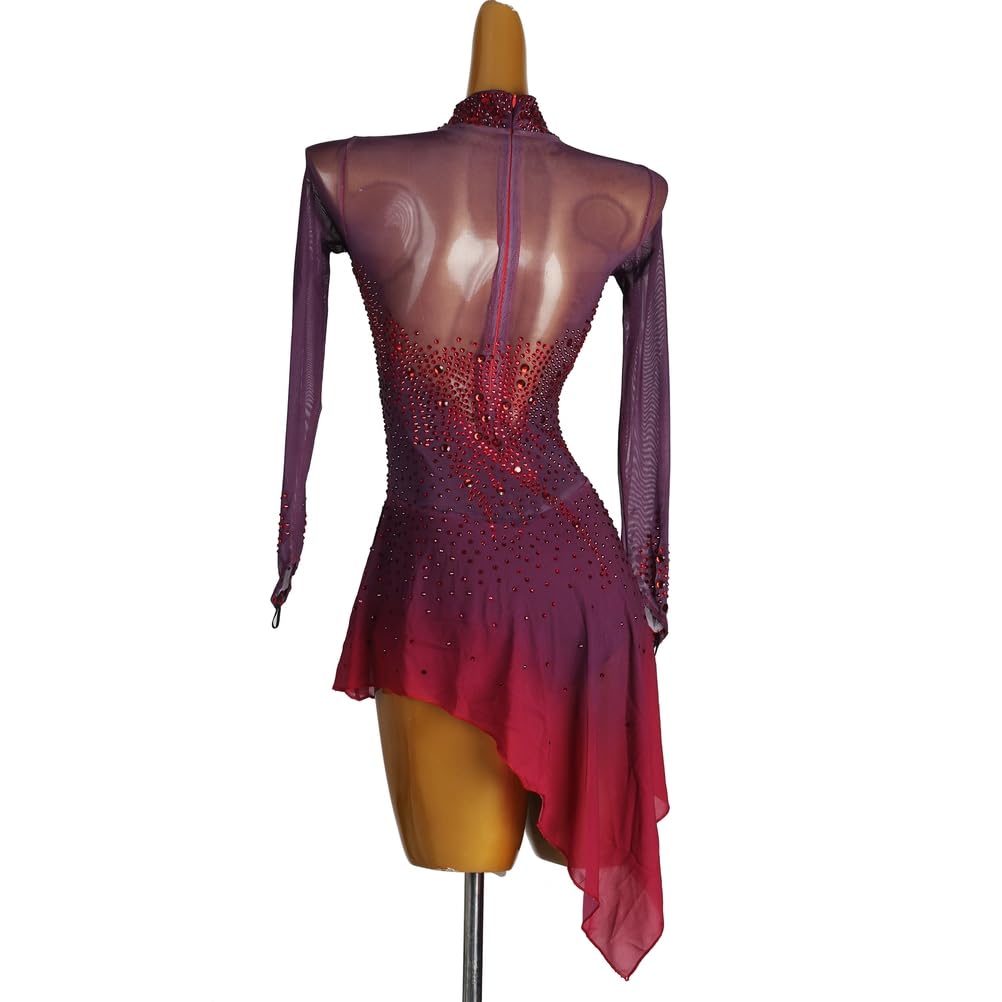 Glitzer Eiskunstlauf Kleid Damen Langarm Kürkleid Mit Strass Rollkunstlauf Wettbewerb Tanzanzug