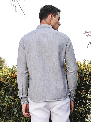 Image of Thomas Scott Men's | Solid | Premium Linen Blend | Spread Collar | Summer Wear | Long Sleeve | Shirts for Men