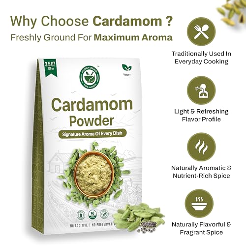 AYUSHKA ORGANIC Green Cardamom Powder (Elaichi Powder) Organic Ground Cardamom 3.5 oz / 100g - image 6