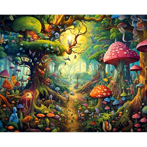 Viart Funghi da dipingere con i numeri per adulti, pittura con i numeri della foresta per adulti, kit per dipingere con i numeri, kit per decorare le pareti della casa, 40,6 x 50,8 cm