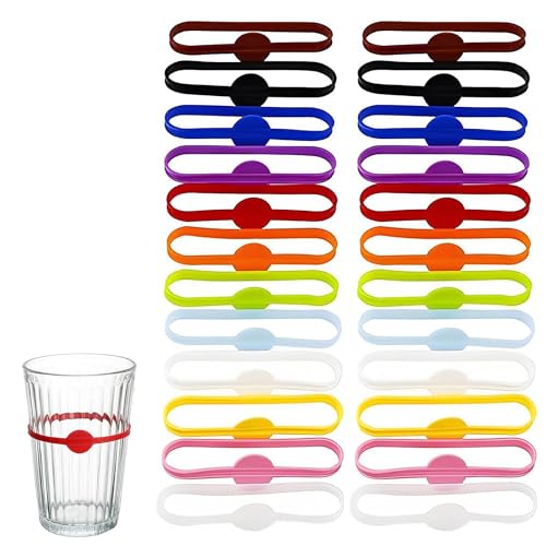 24 Stück Glasmarkierer Glas Markierung Trinkgläser Glasmarker Glass Marker Wiederverwendbarer Glas Markierung Trinkgläser Glasmarker Silikon Für Bar Party Cocktail Champagner Getränke