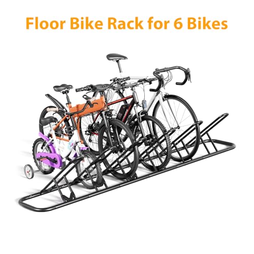 Image of Mr IRONSTONE Floor Bike Rack for Garage, Indoor Outdoor Bicycle Storage Stand, Bike Parking Rack for Mountain, Road & Kids Cycles (Black, 6 Bike)