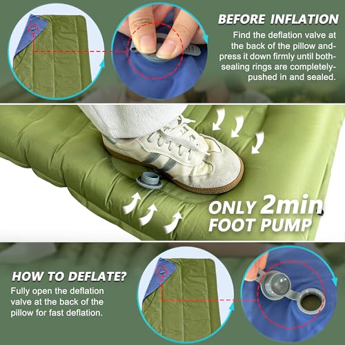 Image of Camping Sleeping Pad 5.5 inch Thick with Pillow & Built-in Foot Pump