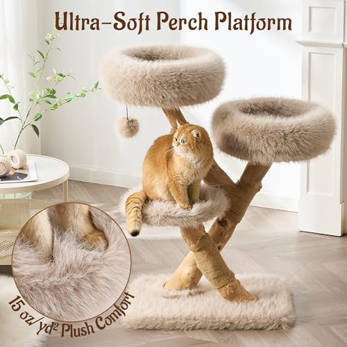 Árbol moderno para gatos indoor 38" madera natural miniatura 5