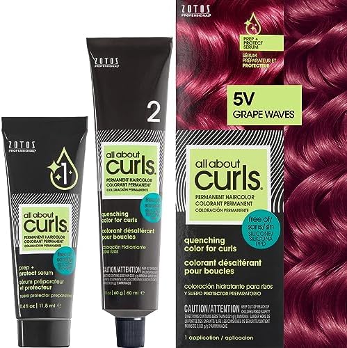 All About Curls 5V Grape Waves Violet Permanent Hair Color (Prep + Protect Serum & Hair Dye for Curly Hair) - 100% Grey Coverage, Nourished & Radiant Curls