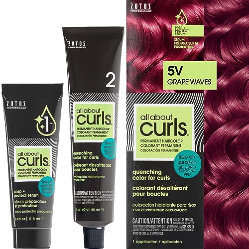 All About Curls 5V Grape Waves Violet Permanent Hair Color (Prep + Protect Serum & Hair Dye For Curly Hair) - 100% Grey Coverage, Nourished & Radiant Curls #TOP14