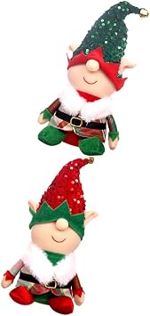 2pcs Christmas Elf Dolls Plush Decorative Cartoon Dolls for Home and Shop Window Decoration, Soft Cloth Material Tabletop Xmas Ornament
