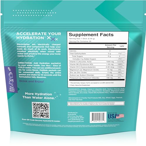 Image of Electrolyte Powder Sugar-Free Hydration Packets Acai Berry HydroMATE 30 Sticks