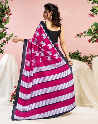 Image of SIRIL Women's Printed Cotton Saree with Unstitched Blouse Piece