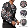 Men's Long Sleeve Shirts, Slim Fit Floral Graphic Print See Through Tops, Crew Neck Black All-Match Basic T-Shirt for Going Out, Sheer Muscle Pullover Undershirt for Party Rave Disco Clubwear #2
