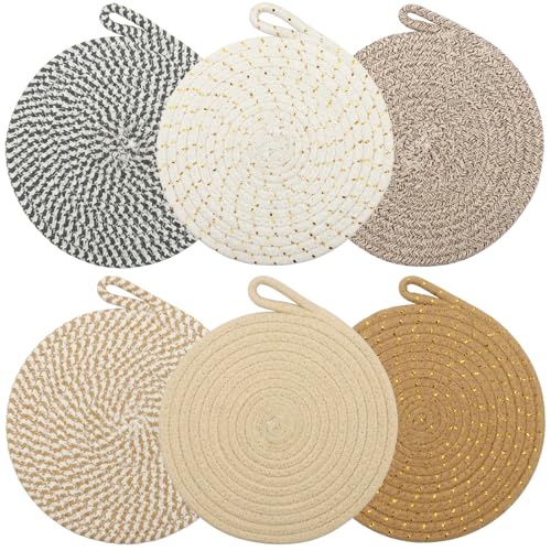 Omtofo Lot De 6 Dessous De Plat en Fil De Coton, 20 cm Dessous De Plat Ronds TresséS Tapis Porte Casseroles, RéSistants à La Chaleur sous Plat De Table pour...