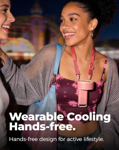 Image of Diveblues Portable Turbo Fan, Pink Travel Fan, Wearable Neck Fan | Small High Speed Handheld, 180 Foldable 4-in-1, Personal Neck Fan with Carabiner Clip, 100 Speed Stepless Control