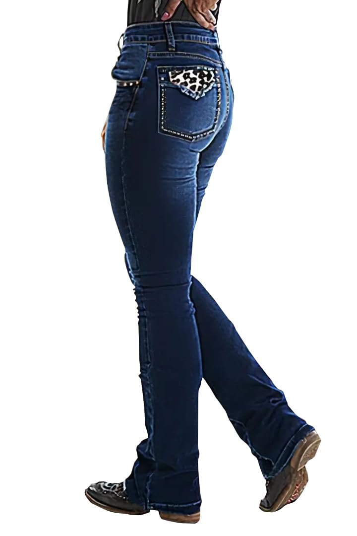 Huang's Women's Trendy Boot Cut Stretch Flare Jeans Skinny Denim Trousers