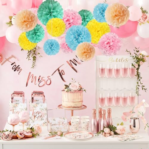 Image of 20 PCS Tissue Paper Pom Poms, Tissue Pom Poms Flowers, Sizes of 6 inch, 10 inch, 12 inch, 14 inch Hanging Paper Flower Ball for Wedding, Birthday, Easter, Graduation Party Decor (Light Colorful)