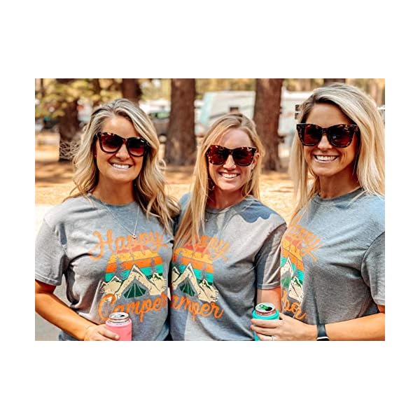 UNIQUEONE-Happy-Camper-Shirt-for-Women-Funny-Cute-Graphic-Tee-Short-Sleeve-Letter-Print-Casual-Tee-Shirts Happy Camper Shirt for Women Funny Cute Graphic Tee Short Sleeve Letter Print Casual Tee Shirts Gray