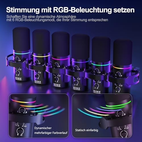 Bild 4 - XLR/USB Dynamisches Mikrofon mit Arm, Streaming Mikrofon mit Geräuschunterdrückung, unabhängiger Lautstärkeregler, Podcast Mikrofon für Studio Gaming Aufnahme