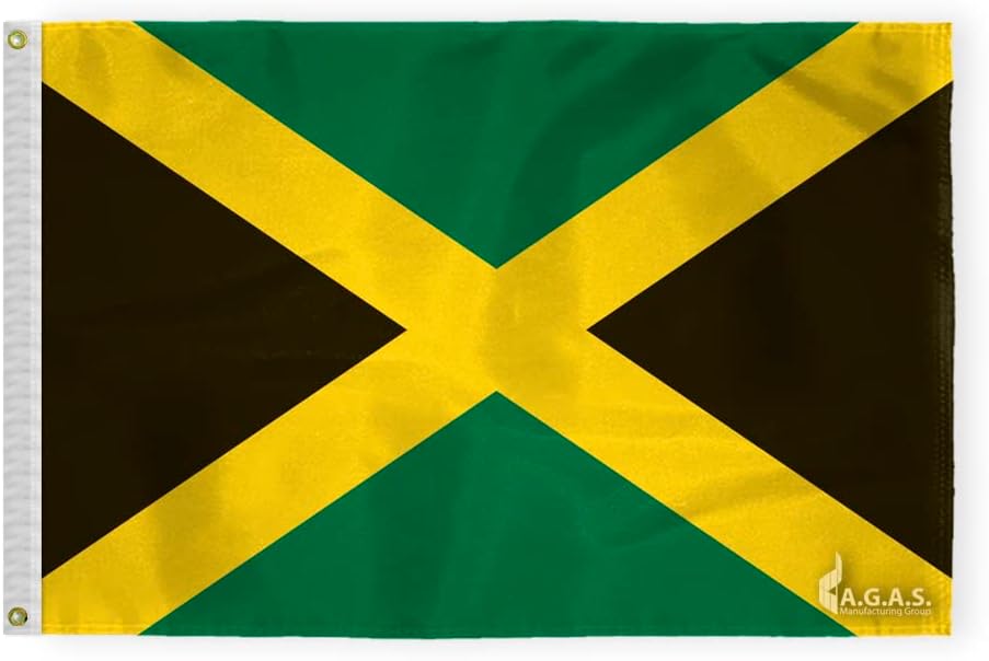 AGAS Jamaica Flag 2x3 ft - Printed Single Sided on 200D Nylon - Stitched Edges - Canvas Header Brass Grommets