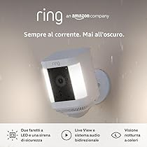 Ring videocamera Plus con faretti a batteria (Spotlight Cam Plus) | Telecamera di sorveglianza wifi per esterno con video HD 1080p, audio bidirezionale, fai-da-te | Ring Home: 30 gg. prova gratuita