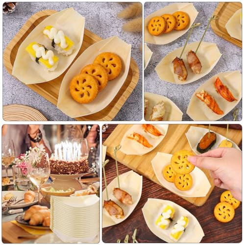 200 platos desechables pequeños de madera para sushi miniatura 4