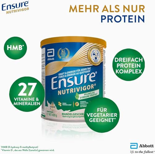 Ensure NutriVigor Plant Based 400g Mandelgeschmack Nahrungsergänzungsshake: Proteine, 27 Vitamine & Mineralstoffe, Vitamin C, Vitamin D, Zink und Magnesium – Für eine gesunde, ausgewogene Ernährung 2