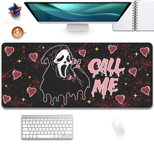Image of Call Me Mouse Pad Ghostface Desk Pat,Mouse Mat Large Desk Mat for Desktop,Stitched Edges Non-Slip Waterproof Rubber Base Mous Mat for Office Computer Keyboard Laptop and Home(27.5X11.8 in)
