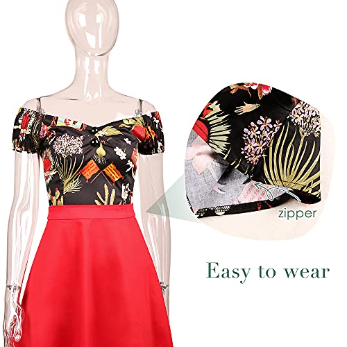 Image of YARN & INK Women's Rockabilly Tops 1950s Pinup Shirt Casual Off Shoulder Vintage Blouse