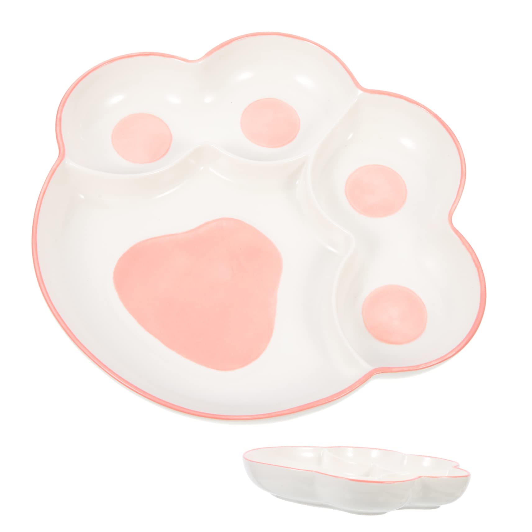 Cabilock Cartoon Design Divided Food Plate Ceramic Snack Plate for Microwave Dishwasher Safe for Boy Girl Family Meals Adorable Paw Print Tray
