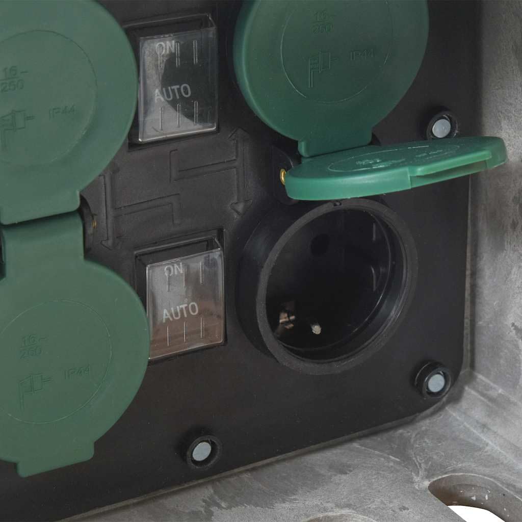 Enchufe exterior con estaca y sensor de luz de 4 vías, aspecto de piedra, plástico IP44, resistente a la intemperie, cable de 1,5 m, enchufe para jardín con Schuko, enchufe múltiple para uso