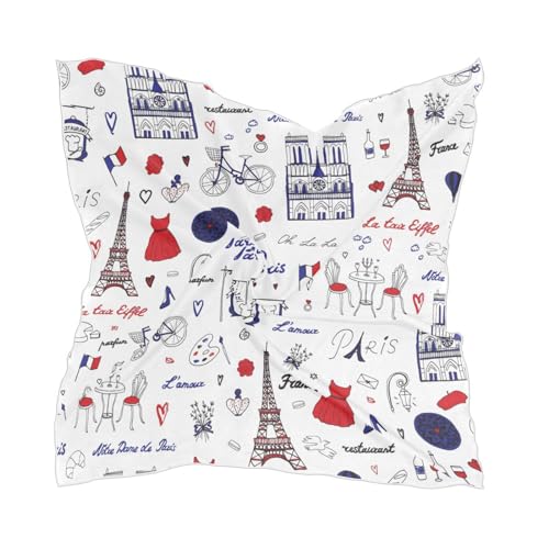 Square Scarf Paris Eiffel Tower Silk Feeling Bandanas Head Scarfs Hair Wraping Neckerchief for Women 23.6 Inch