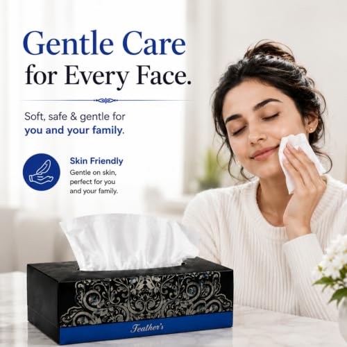 Image of Feather's Face Tissue Box (Dry) | 2 Ply, 200 Pulls per Box, Pack of 6 | Super Soft & Absorbent Facial Tissue Box | Facial Tissue Papers | Virgin Paper, Biodegradable (Random Color Box)