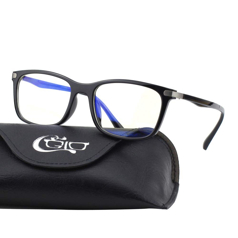 CGID C12 Blue Light Blocking Glasses, Anti Glare Fatigue Blocking Headaches Eye Strain, Safety Glasses for Computer/Phone, Vintage Rectangle Black Frame,Transparent Lens