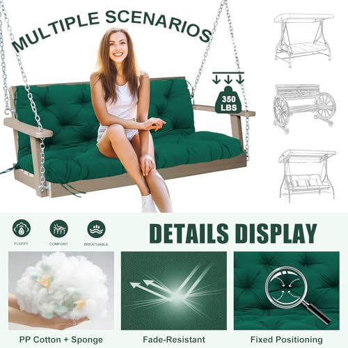 Image of Porch Swing Cushions Outdoor 70 inch x 40 Waterproof Swing Cushions 3 Seater Replacement with Backrest & 8 Ties 5 inch Thick Bench Swing Cushions for Outdoor Furniture Patio(Dark Green)