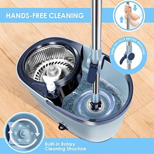 Ozd Mop And Bucket With Wringer Set, Spin Mops With Bucket And Foot Pedal, 360 Spinning Mop With 57'' Adjustable Handle, Microfiber Mops For Floor Cleaning, With 5 Washable Mop Head Refill & 5 Cloths #TOP1