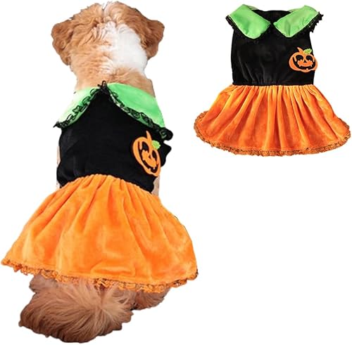 Miniatura 6 de ANIAC Vestido de Halloween para cachorro para perro pequeño, calabaza, fantasma, gato, corbatín naranja, ropa para mascotas para gatito, chihuahua,