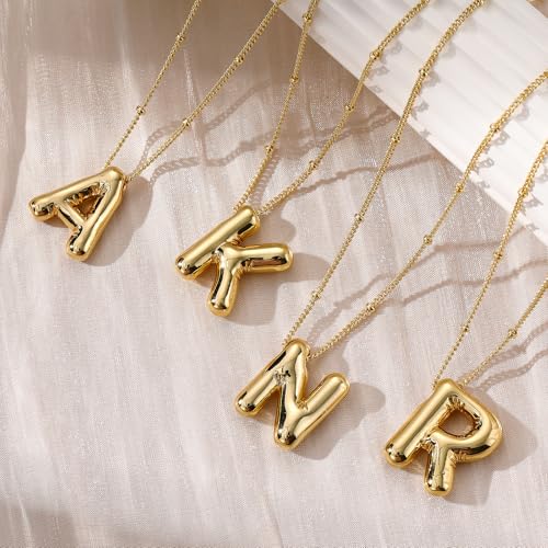 Promotion,Real Gold 0.03 Plated Gifts for Women,Bubble Letter Necklace Gold,Initial Necklaces Trendy,Birthday Gifts for Women Personalized (A)4