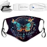 Yioniii Fashion Face mask,Colorful Butterfly Catcher Feather Pattern Reusable Face Mask Balaclava Washable Outdoor Nose Mouth Cover for Men Women