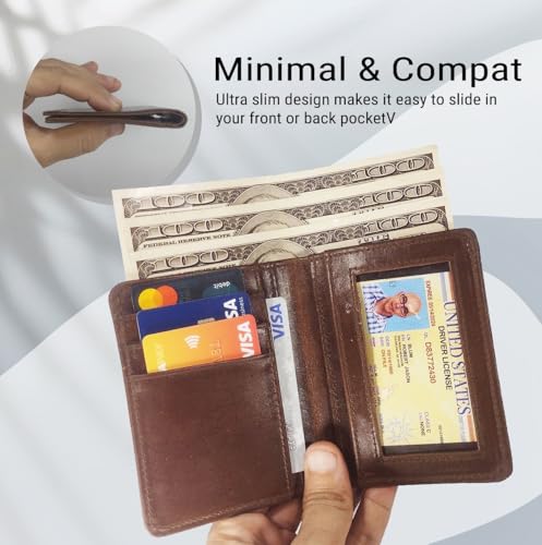 Genuine Leather RFID Blocking Bifold Wallet for Men, 6 Card Holder (Leather, Brown)3
