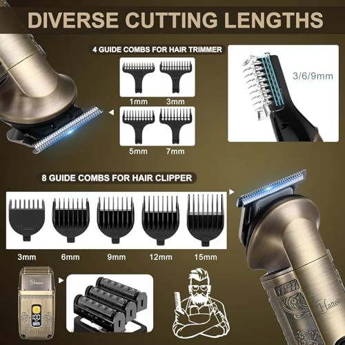 Tondeuse à cheveux Hatteker sans fil imperméable avec kit de coiffure pour nez et oreilles