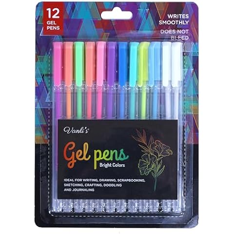 Vanli's Gel Pens for Kids and Adults, 12 Bold Colored Ballpoint Pens in Assorted Bright Ink Ideal for Black Paper, Gel Pens for Coloring, Drawing, Journaling and Scrapbooking (10 Colors Plus 2 White) Cover