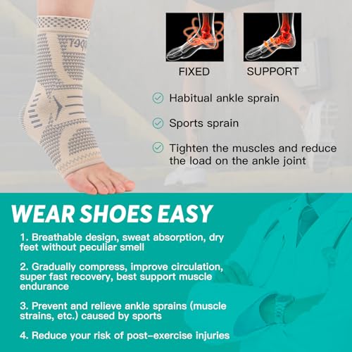 Image of INDEEMAX Copper Infused Ankle Brace for Sprained Ankle, Ankle Compression Sleeve Ankle Support for Women & Men, Achilles Tendonitis Brace, Skin Silver, S