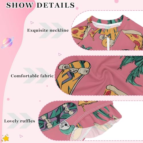 ALAZA Toddler Swimsuit Girl Bathing Suit Swimwear Rash Guard Skull Pizza Long Sleeve 3T4