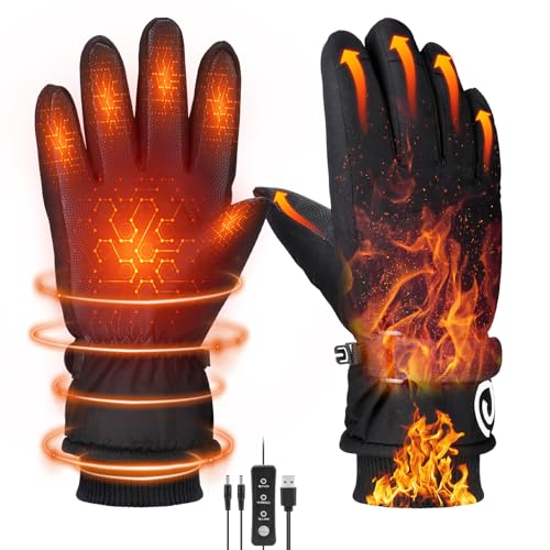 Yaskyly Guanti Riscaldati USB per Uomo & Donna Guanti Touch Screen Invernali - Riscaldamento Completo Dita, 3 Livelli Temperatura - Impermeabili & Antivento - Ideali per Sci, Moto, Ciclismo e Guida